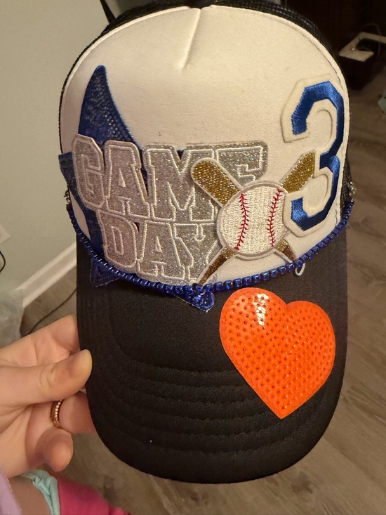 Accessories - Custom game Day Baseball patch trucker hat orange and blue  - #3